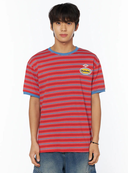 mens-retro-striped-t-shirt-iu503 / Red