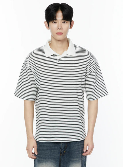 striped-waffle-knit-polo-shirt-ia530 / Black