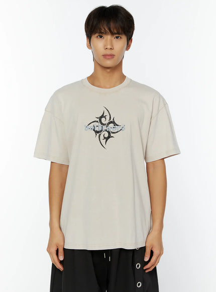 mens-tribal-graphic-t-shirt-iy508 / Light beige