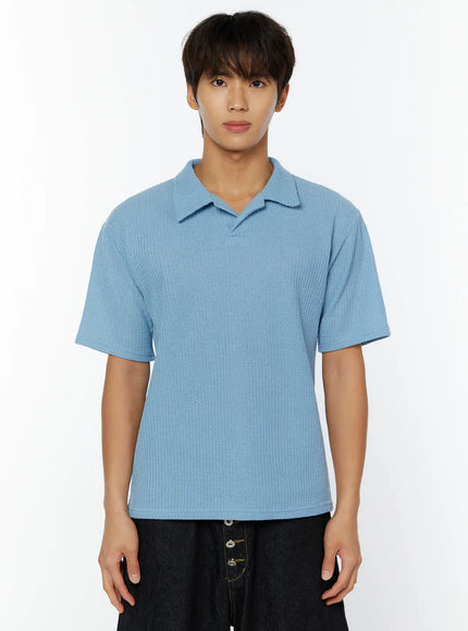 mens-waffle-knit-polo-t-shirt-iy508 / Light blue