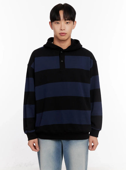 mens-striped-rugby-hoodie-io523 / Black