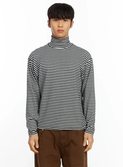 mens-striped-turtleneck-tee-if504 / Black