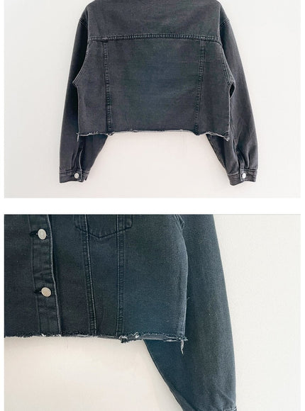 Ripped Hem Denim Crop Jacket F14