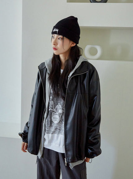 Relaxed Fit Faux Leather Jacket J24