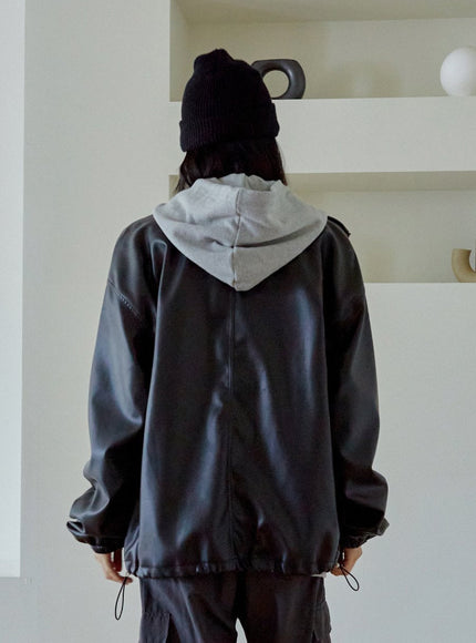 Relaxed Fit Faux Leather Jacket J24