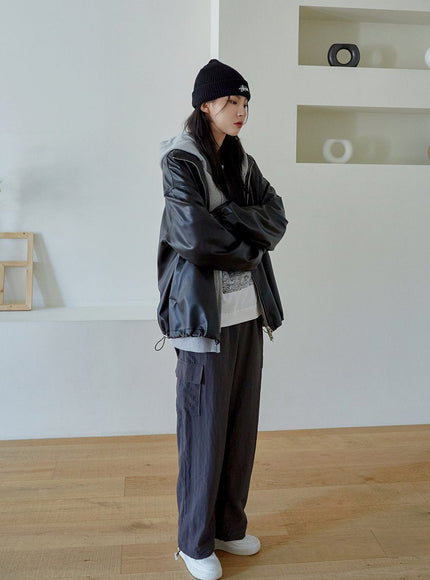 Relaxed Fit Faux Leather Jacket J24