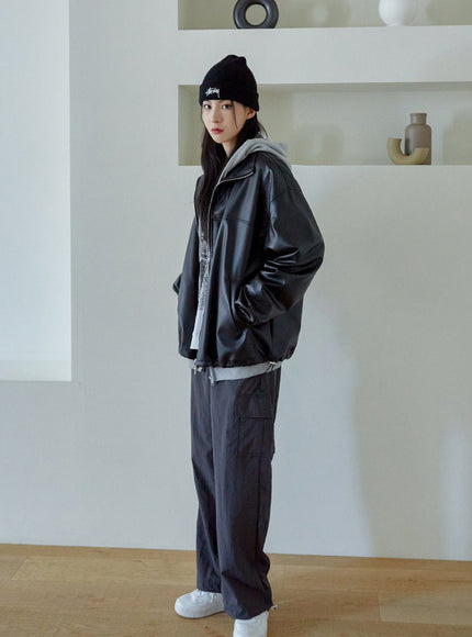 Relaxed Fit Faux Leather Jacket J24