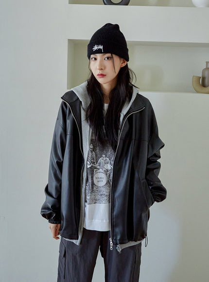 Relaxed Fit Faux Leather Jacket J24