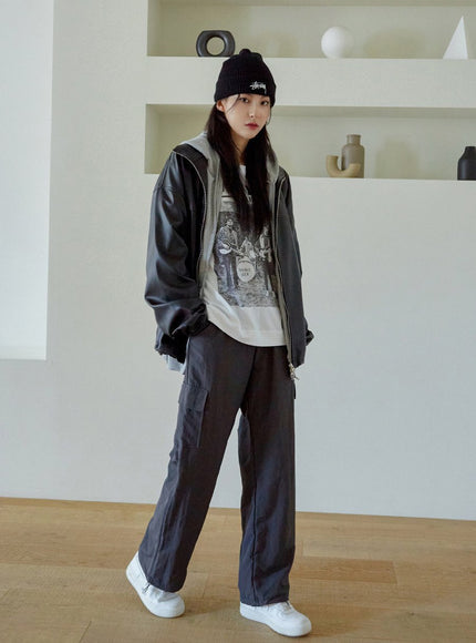 Relaxed Fit Faux Leather Jacket J24