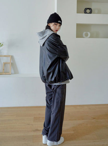 Relaxed Fit Faux Leather Jacket J24