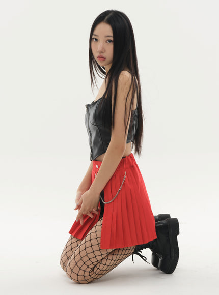 Pleated Mini Skirt with Chain #Original Kpop #121692