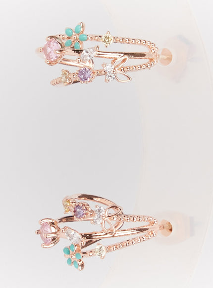 daisy-triple-flower-stem-earrings-im528 / Rose gold