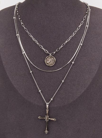reverie-rcross-triple-layer-necklace-im528 / Silver