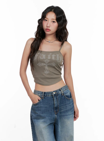Y2K Cropped Rhinestone Tank CL521