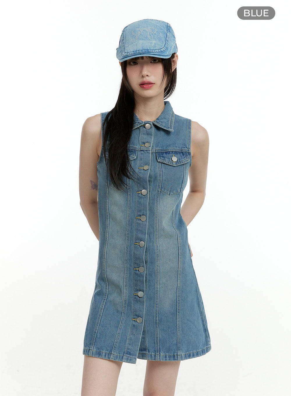 denim-collar-buttoned-sleeveless-mini-dress-cl426