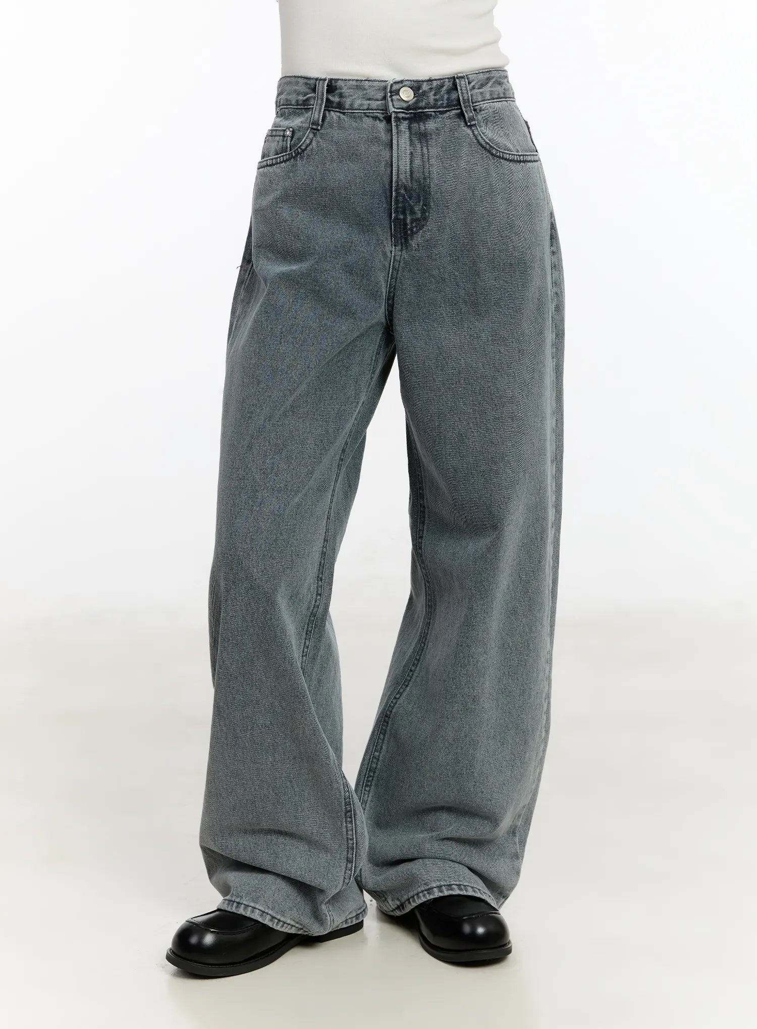 Ysabelle Gray Washed Wide Leg Jeans CM510
