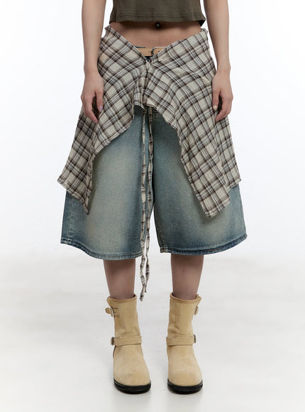 checkered-wrap-midi-skirt-cy530