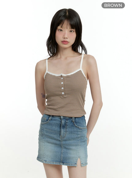 Striped Buttoned Crop Cami Top CF423