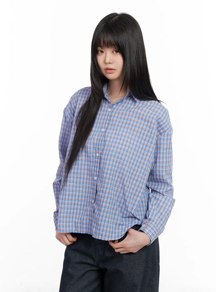 Casual Plaid Button-Up Blouse CM513