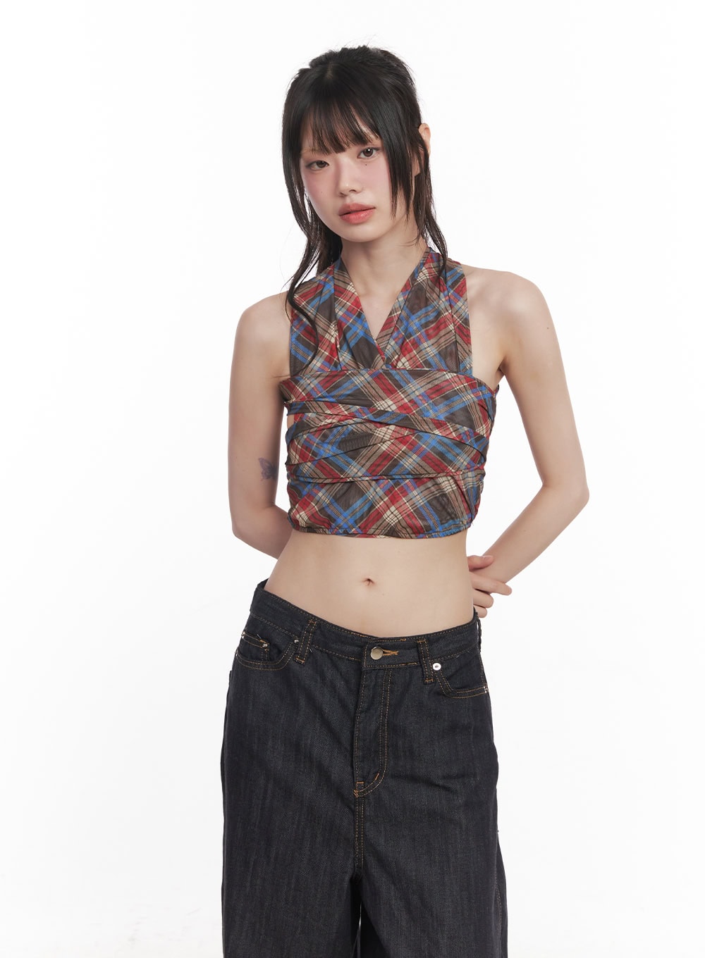 plaid-print-halter-top-cy520