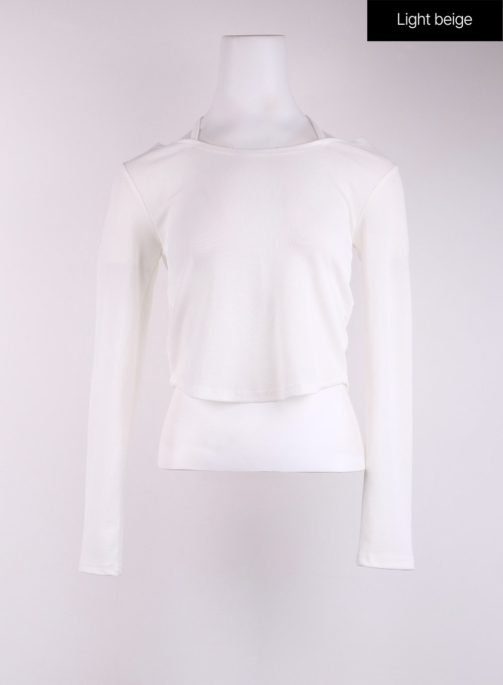 Women's Long Sleeve Beige Crop Top, Black White Beige