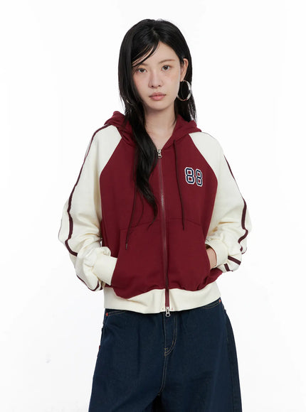 Two-Tone Zip-Up Crop Hoodie CS529