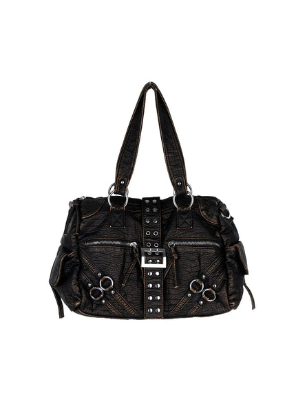 Faux-Leather Eyelet Belted Crossbody Bag CF503