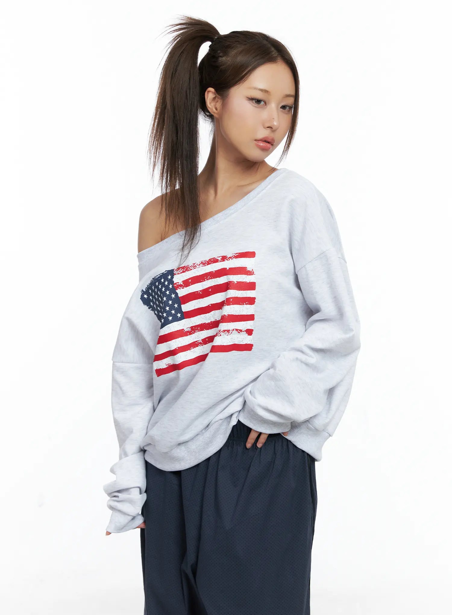 American Flag Off-Shoulder Sweatshirt CS504