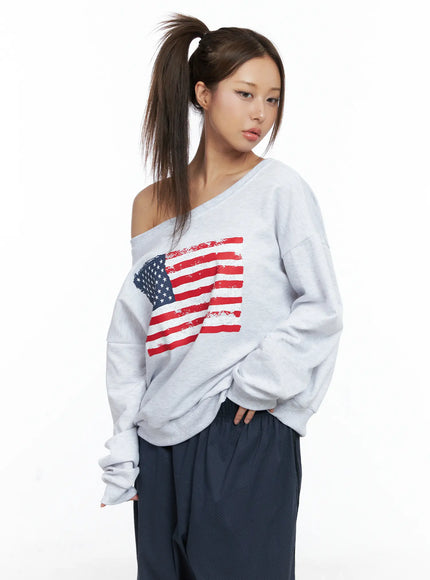 American Flag Off-Shoulder Sweatshirt CS504