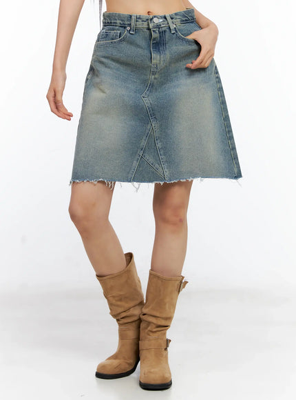 Frayed-Hem Denim Midi Skirt CL529