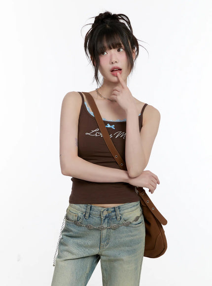 love-lace-trim-cami-top-cl504 / Dark brown