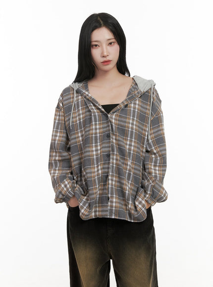 buttoned-check-hooded-blouse-cd410