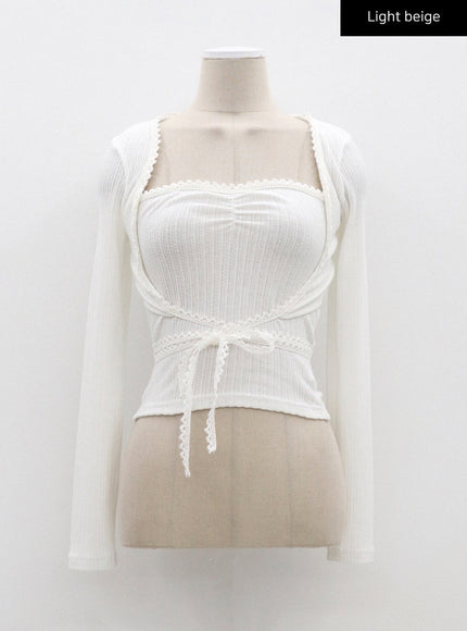 Lace Top And Cardigan Set CM324