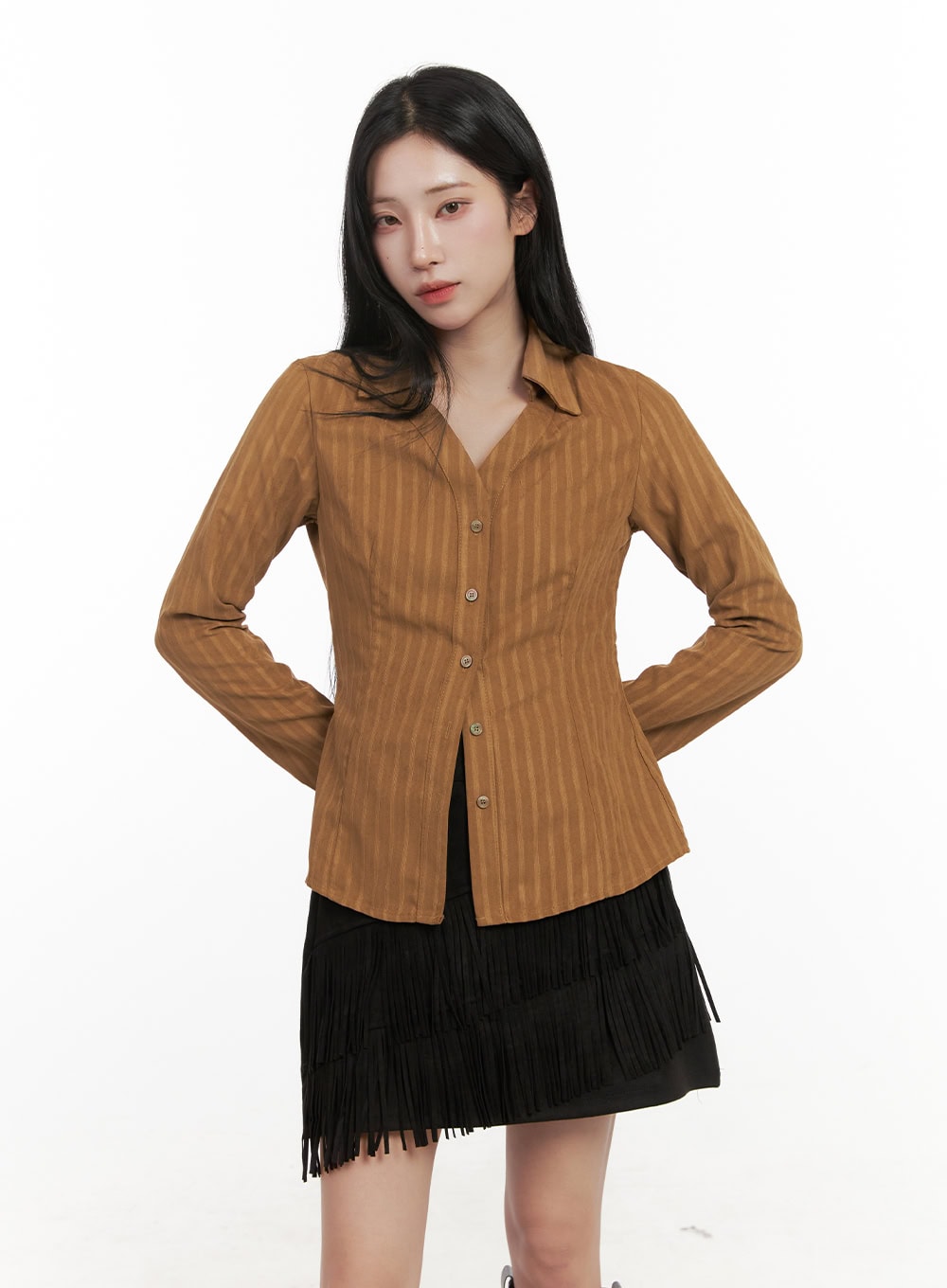 striped-collared-buttoned-blouse-cd409