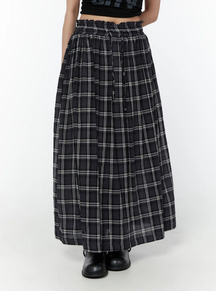 plaid-flare-maxi-skirt-cy519