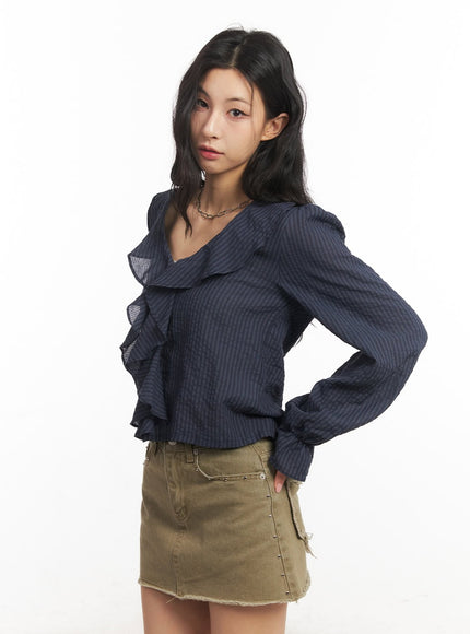 ruffle-v-neck-stripe-blouse-top-ca503
