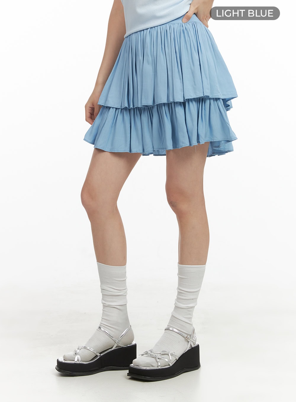 solid-ruched-ruffle-hem-mini-skirt-oy421