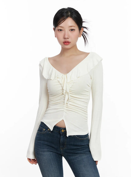 ruffle-shirred-v-neck-long-sleeve-top-cj530