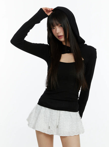 Cut-Out Hooded Long Sleeve Tee CF510