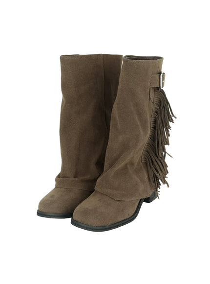 Brown Suede Fringe Boots CF503