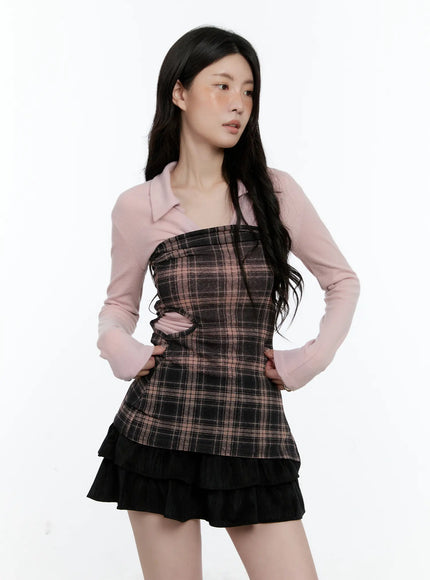 Plaid Tube Slit Top CN517