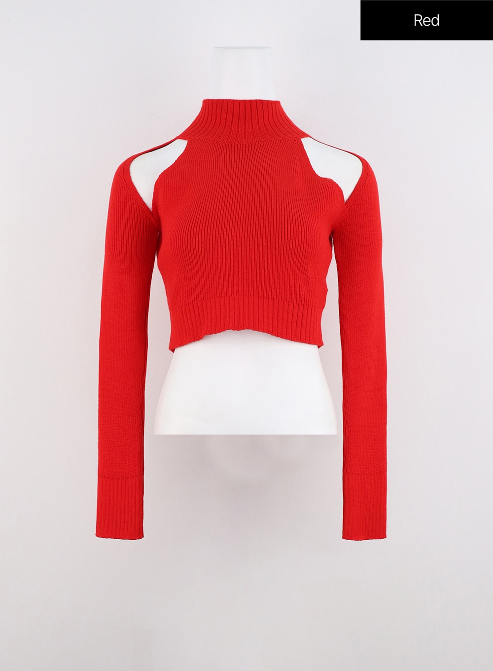 Half Turtle Neck Cut Out Crop Knit Sweater IN322