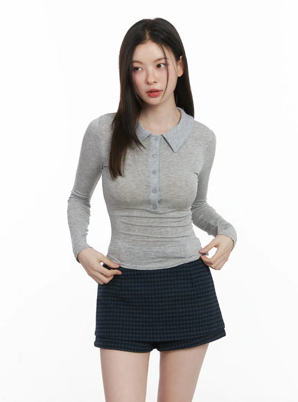 Ribbed Long-Sleeve Collared Shirt CJ507