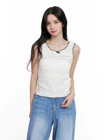 Polka Dot Ruffle Scrunch Top CL516