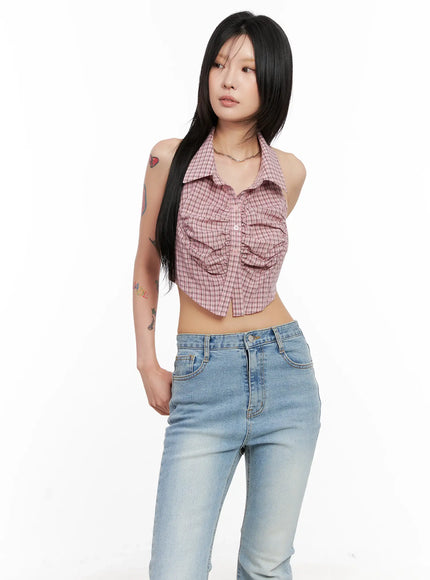gingham-sleeveless-halter-top-cl525