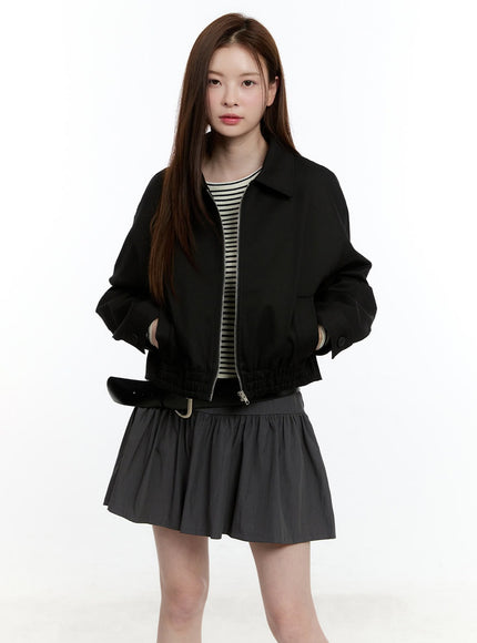 Zip-Up Collared Cropped Jacket CM521