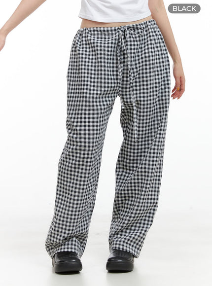 checkered-banded-cotton-wide-leg-pants-cg408