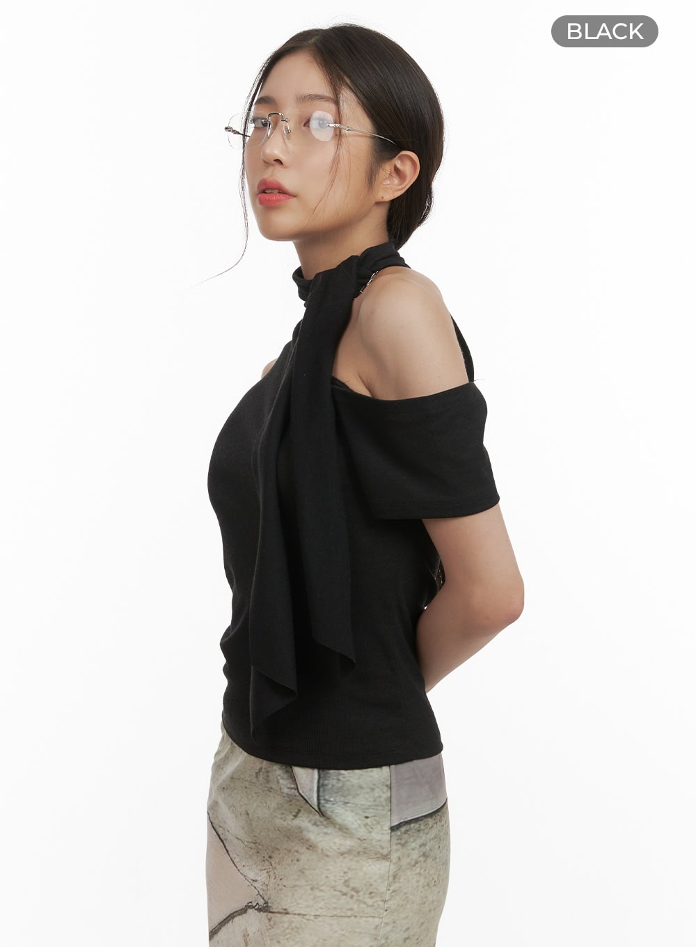 tie-neck-cut-out-shoulder-blouse-cy416