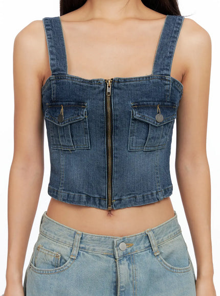 Denim Zip-up Sleeveless Top CS525