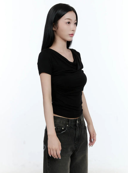 Shirred Draped Short-Sleeve Top CL530